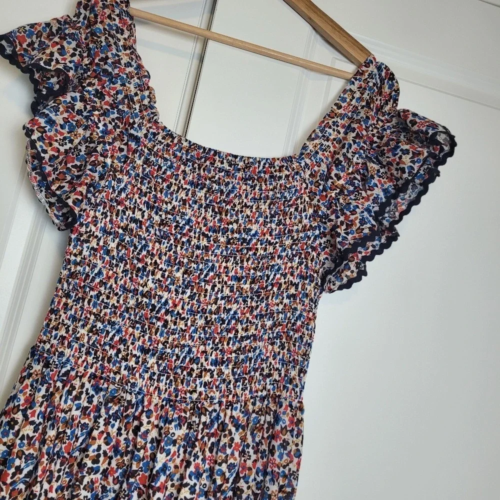 Tory Burch-Printed floral Garden 100% cotton midi dress  Small Elastic Stretch